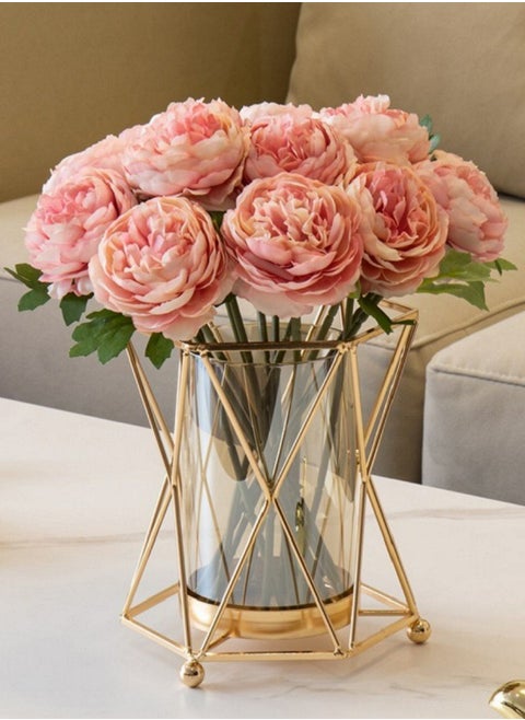 Metallic Flowers Bottle Vase Golden 14.5x15.5 Cm