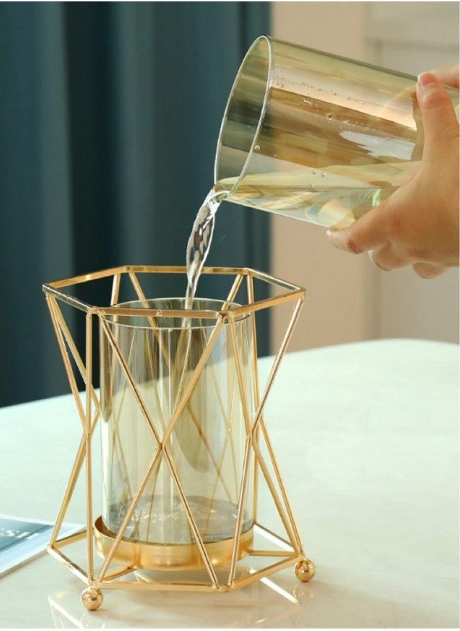 Metallic Flowers Bottle Vase Golden 14.5x15.5 Cm