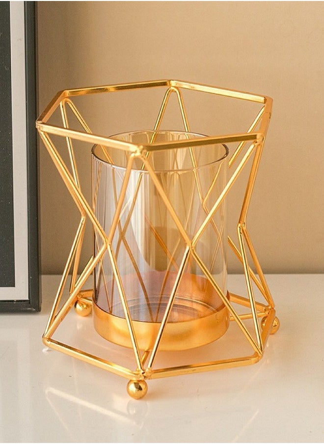 Metallic Flowers Bottle Vase Golden 14.5x15.5 Cm