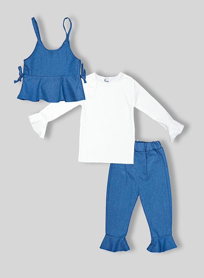 babyqlo Denim Frill Pants With White Full Sleeve Top - Image 4