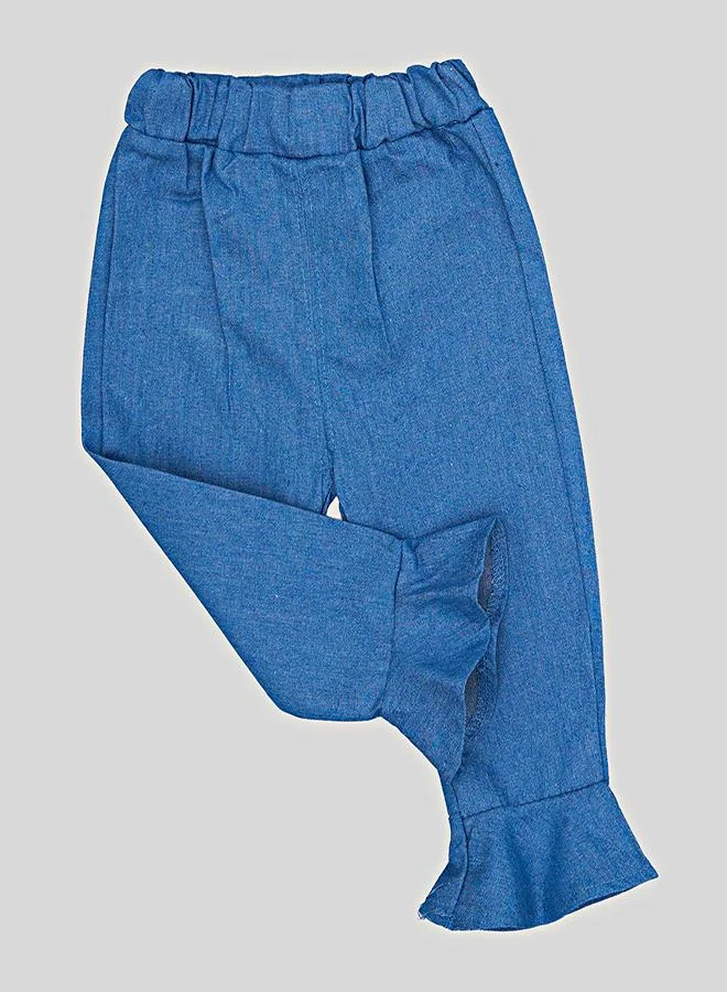 babyqlo Denim Frill Pants With White Full Sleeve Top