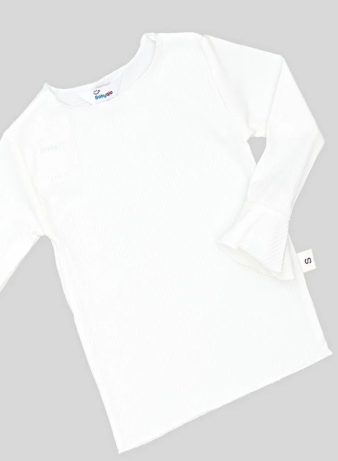 babyqlo Denim Frill Pants With White Full Sleeve Top