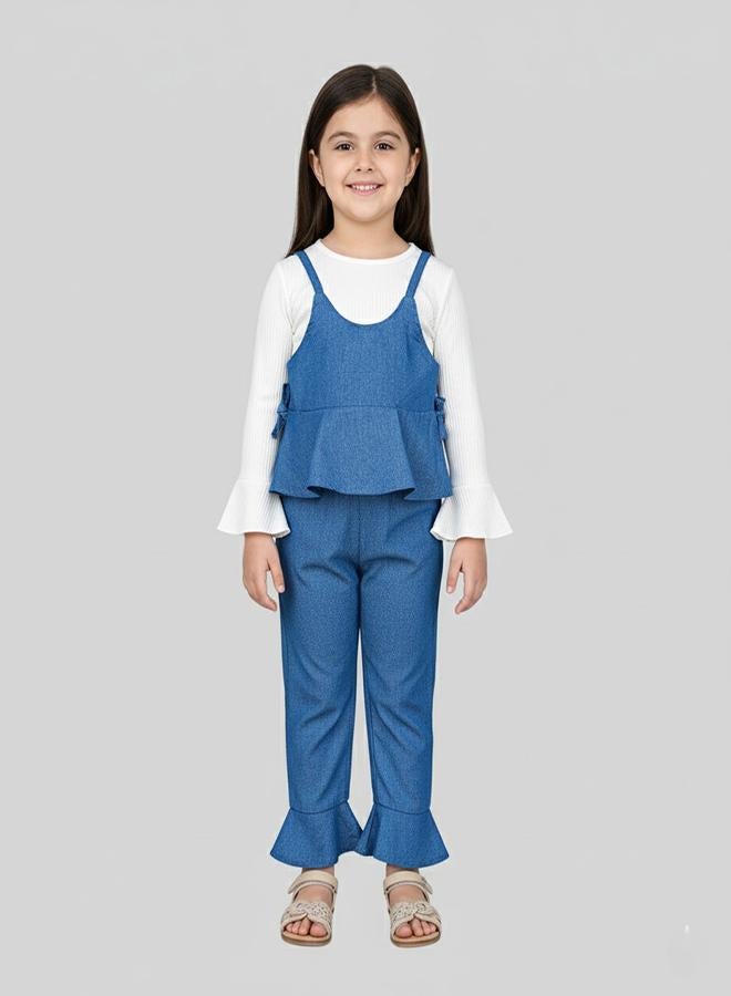 babyqlo Denim Frill Pants With White Full Sleeve Top - Image 1