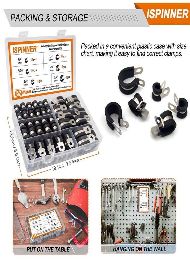 ISPINNER 52pcs Cable Clamps Assortment Kit, 304 Stainless Steel Rubber Cushion Pipe Clamps in 6 Sizes 1/4" 5/16" 3/8" 1/2" 5/8" 3/4" - Image 5