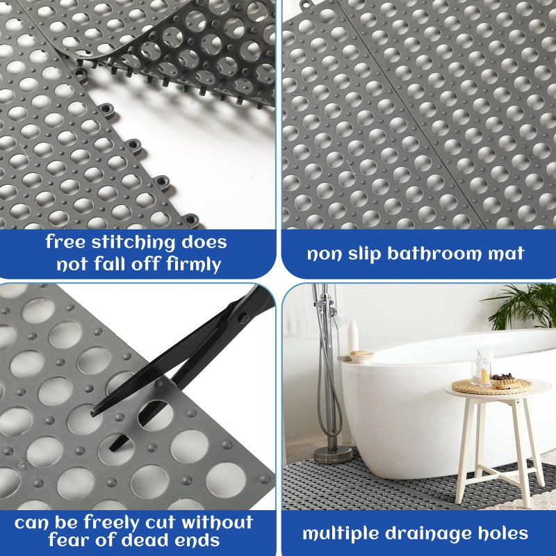 Tinideya 24 Modular Interlocking Floor Mat Rubber Tiles 12"x12" Drainage Interlocking Tiles Drain Holes Non-Slip Drainage Mats for Pool, Kitchen, Shower, Patio Pet Areas (Gray) (Round) - Image 4