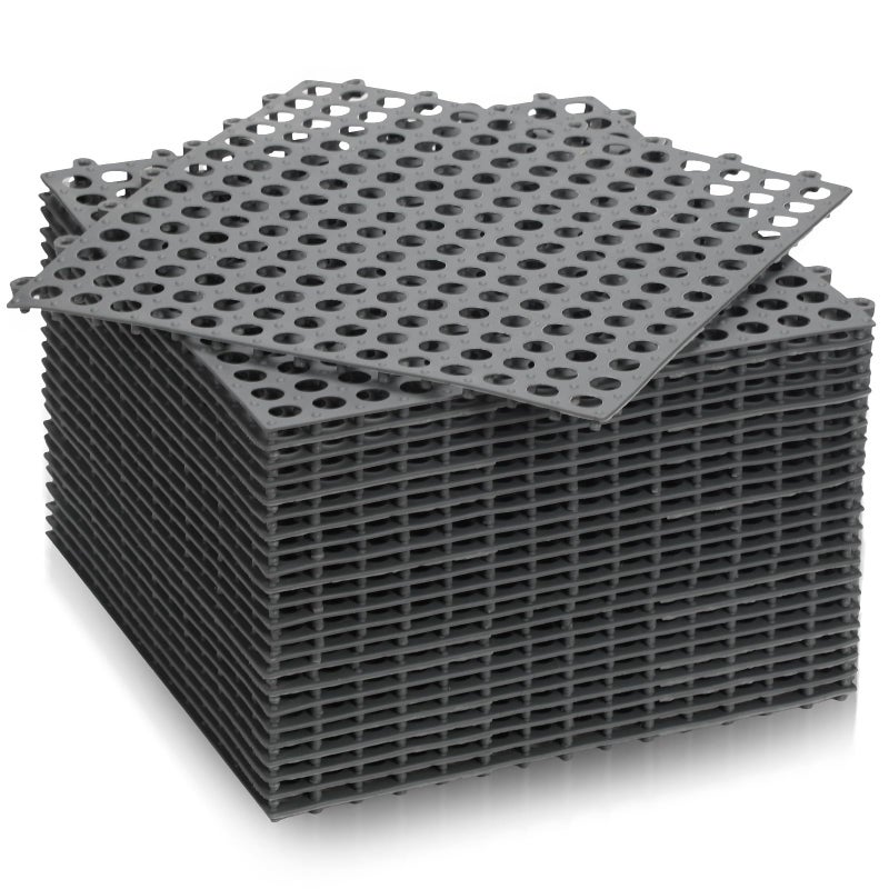 Tinideya 24 Modular Interlocking Floor Mat Rubber Tiles 12"x12" Drainage Interlocking Tiles Drain Holes Non-Slip Drainage Mats for Pool, Kitchen, Shower, Patio Pet Areas (Gray) (Round) - Image 1