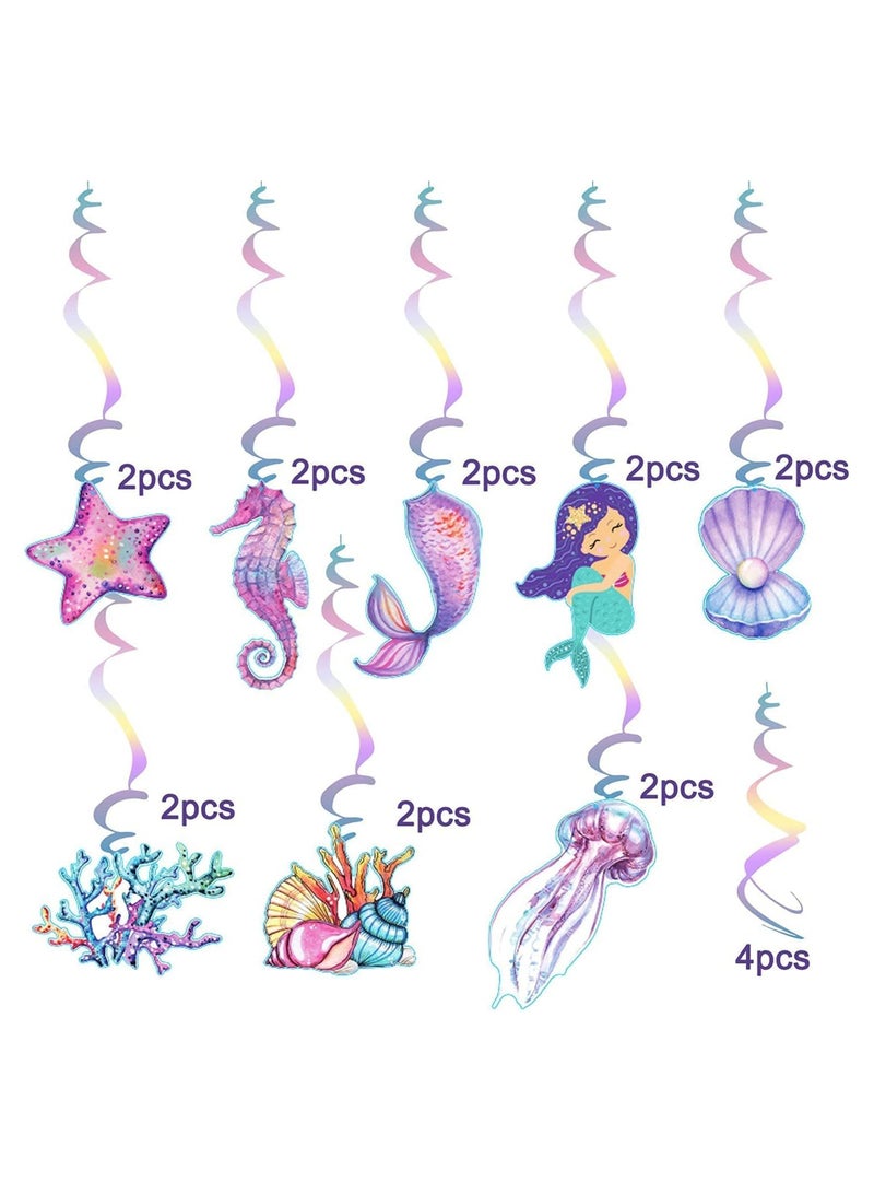 Zikra Mermaid Hanging Swirl Decorations, 20 PCS Double Sided Print Mermaid Themed Foil Swirls Dangling Ceiling Streamers Wall Decals for Kids Girls Birthday Baby Shower Under the Sea Party Supplies - Image 5