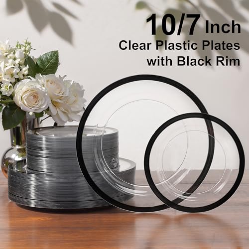 U-QE 120pcs Black Plates Disposable for Party - Clear Plastic Plates Disposable Heavy Duty - Include 60 10" Dinner and 60 7" Dessert Plate, Perfect for Party & Wedding - Image 3