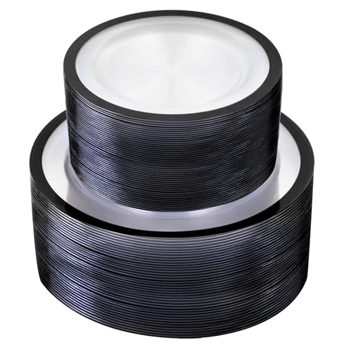 U-QE 120pcs Black Plates Disposable for Party - Clear Plastic Plates Disposable Heavy Duty - Include 60 10" Dinner and 60 7" Dessert Plate, Perfect for Party & Wedding - Image 1