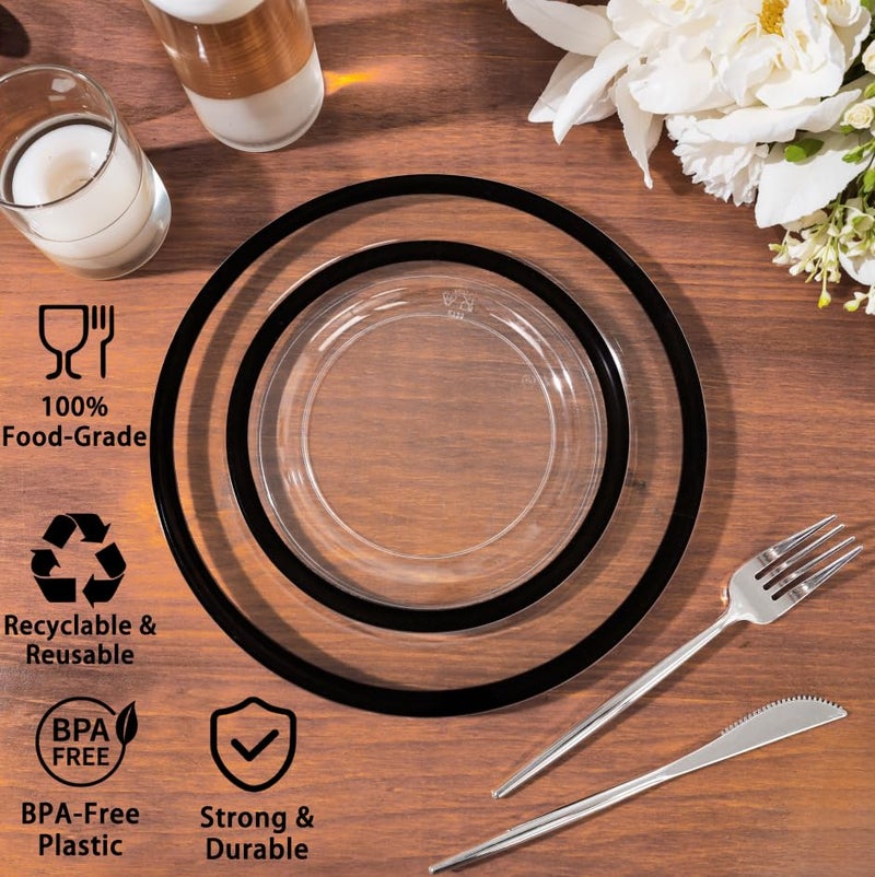 U-QE 120pcs Black Plates Disposable for Party - Clear Plastic Plates Disposable Heavy Duty - Include 60 10" Dinner and 60 7" Dessert Plate, Perfect for Party & Wedding - Image 5