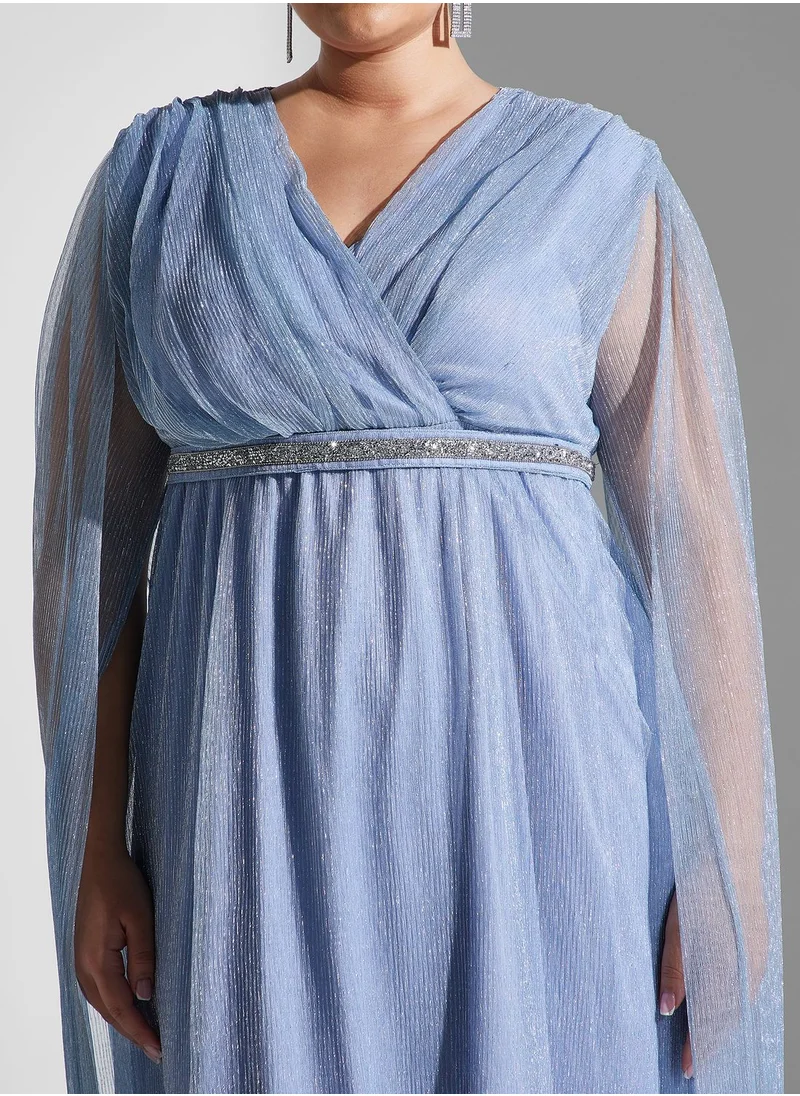 Ella Limited Curve Cape Sleeve Fit & Flare Dress