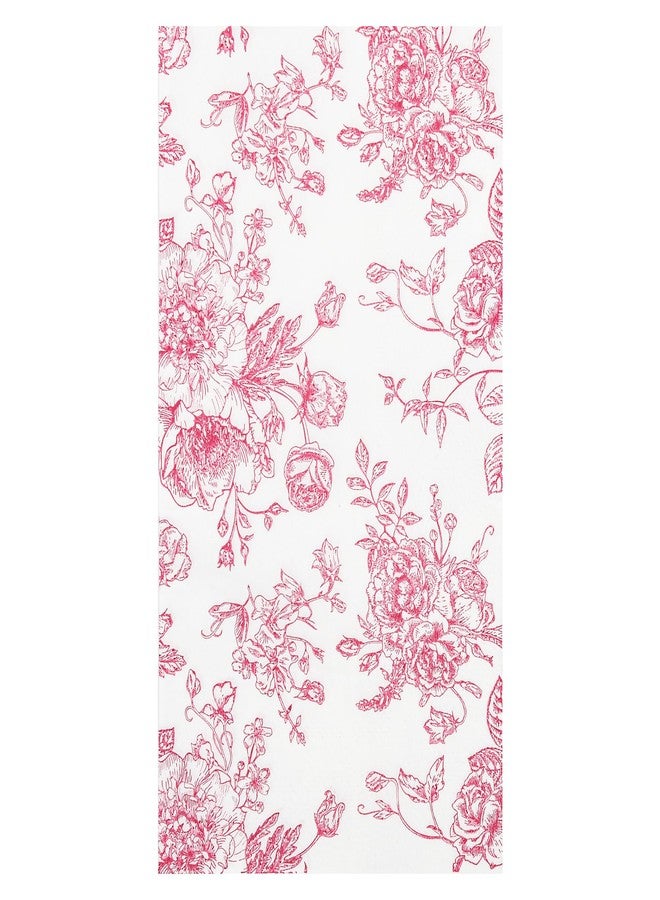 Elyxio 100 Floral Guest Napkins Pink and White Toile Disposable Paper Napkins Decorative Flower Bathroom Hand Towels for Bridal Baby Shower Tea Party Birthday Party Supplies - Image 1