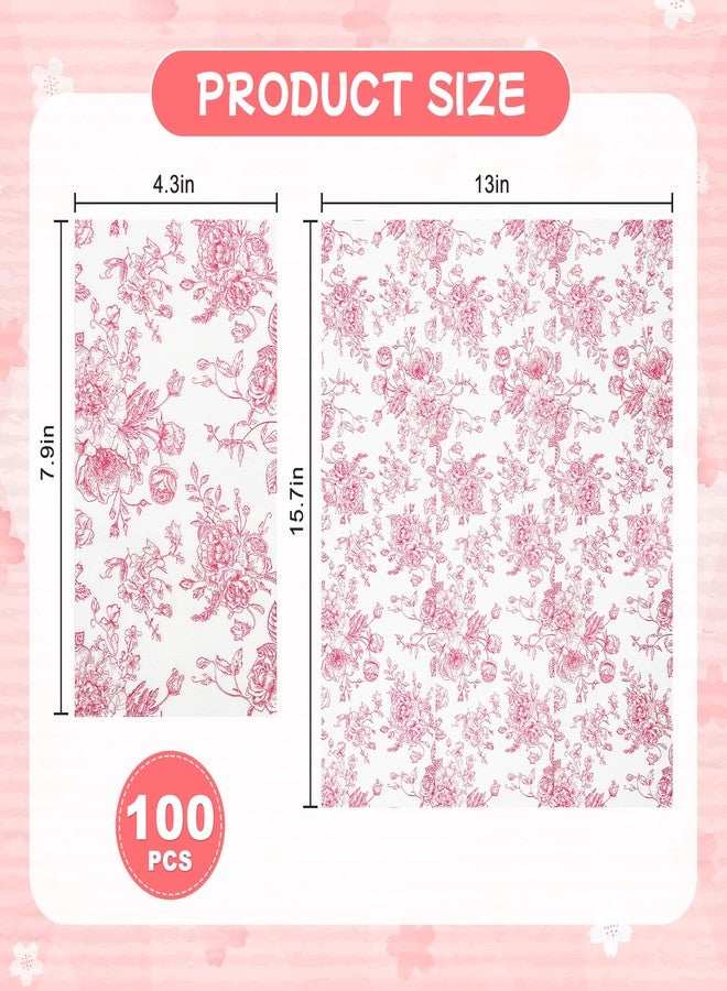 Elyxio 100 Floral Guest Napkins Pink and White Toile Disposable Paper Napkins Decorative Flower Bathroom Hand Towels for Bridal Baby Shower Tea Party Birthday Party Supplies - Image 2