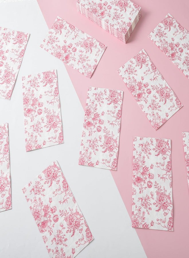 Elyxio 100 Floral Guest Napkins Pink and White Toile Disposable Paper Napkins Decorative Flower Bathroom Hand Towels for Bridal Baby Shower Tea Party Birthday Party Supplies - Image 5