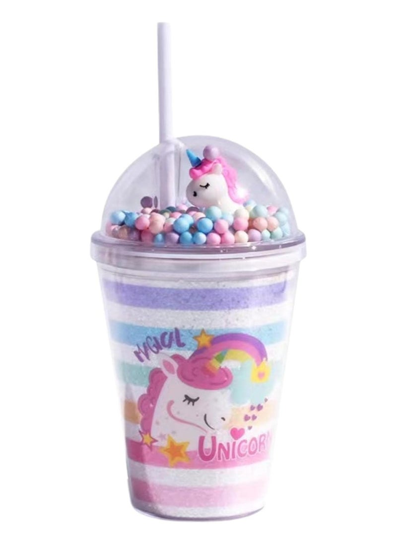 Party with Emma Unicorn water bottle with colorful bubbles and real 3D unicorn lid unicorn straw cup BPA-Free Double wall unicorn water bottles for girls boys adults Kids (Pink)  - Image 1