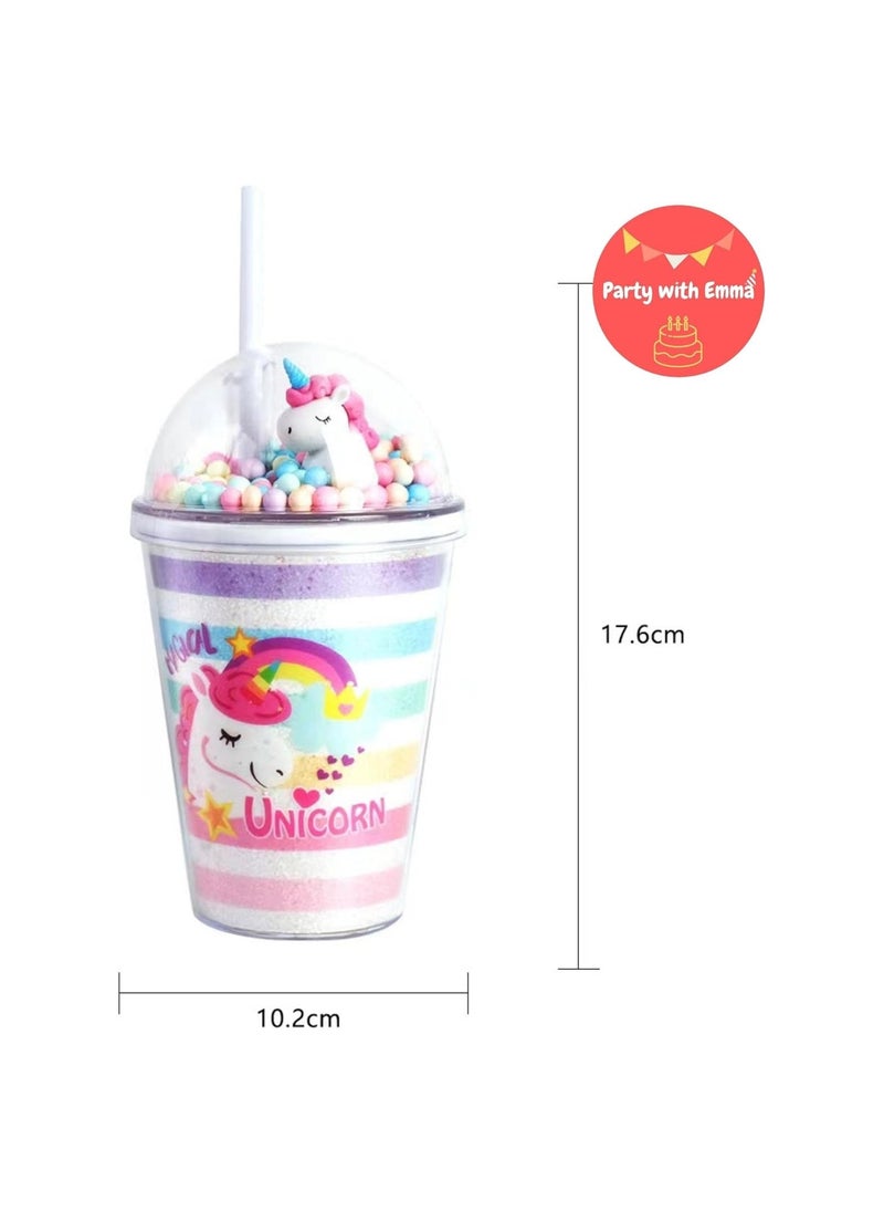Party with Emma Unicorn water bottle with colorful bubbles and real 3D unicorn lid unicorn straw cup BPA-Free Double wall unicorn water bottles for girls boys adults Kids (Pink)  - Image 2