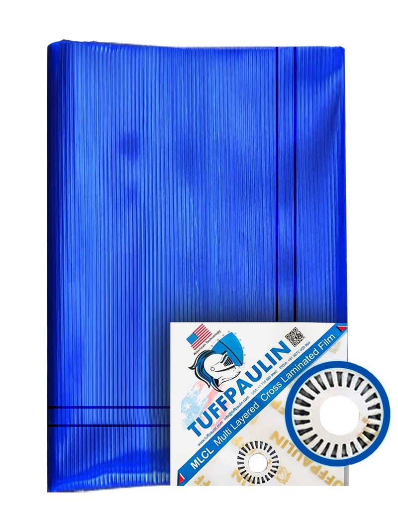 TUFFPAULIN 12FT X 9FT 120 GSM Blue Heavy Duty Tarpaulin Tirpal Tadpatri Tharpai Thadika, Extra Strong, Eyelets, UV Resistant, 100% Waterproof Virgin, 6 Layer MLCL 3D Rib Technology-1 No. - Image 1