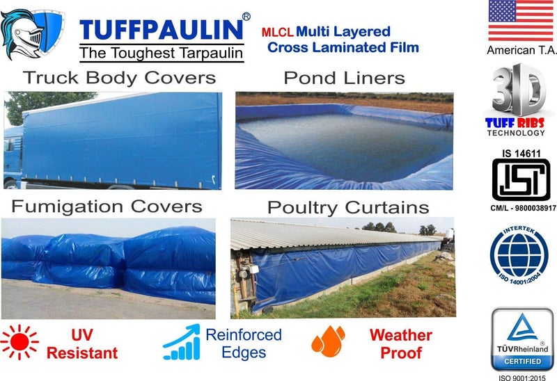TUFFPAULIN 12FT X 9FT 120 GSM Blue Heavy Duty Tarpaulin Tirpal Tadpatri Tharpai Thadika, Extra Strong, Eyelets, UV Resistant, 100% Waterproof Virgin, 6 Layer MLCL 3D Rib Technology-1 No. - Image 5