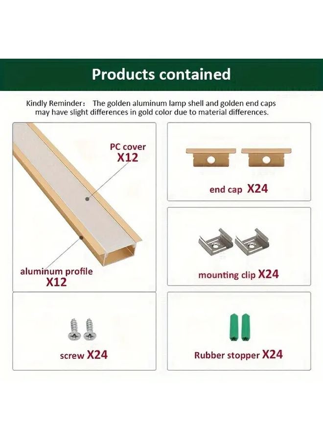 12 Pack 3 3ft Linear LED Strip Light Channel Aluminum Profile With Frosted Cover Golden - Image 3