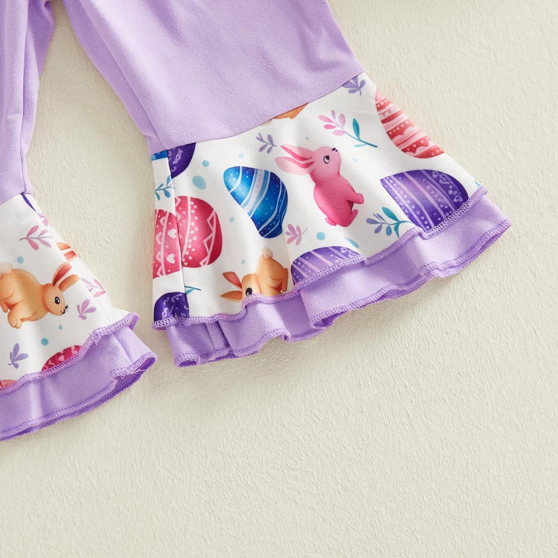 Lamuusaa Newborn Baby Girl Easter Outfit My 1st Easter Romper Ruffle Bunny Onesie Flared Pants Headband Easter Clothes 0-18M (Purple, 0-3 Months) - Image 5