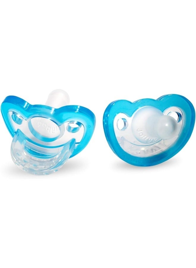 Razbaby لهاية RaZbaby Jollypop للأطفال من عمر 3 أشهر وما فوق، مصنوعة في الولايات المتحدة، شكل طبيعي لهاية تقويم الأسنان، تُشارك بحب في وحدات العناية المركزة والمستشفيات حول العالم، خالية من BPA بنسبة 100% - عبوة من 2 - زرقاء - Image 1