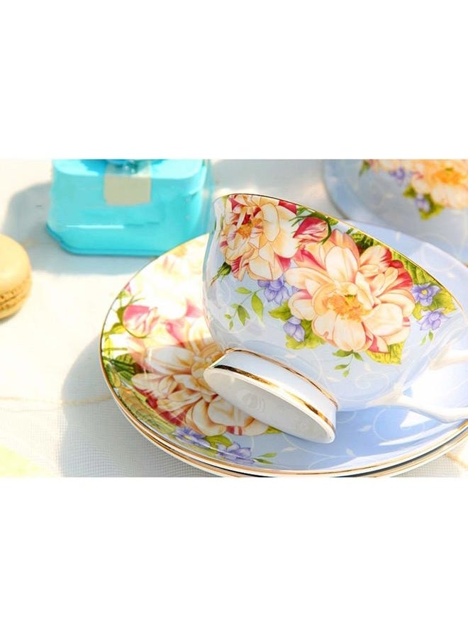 Krysclove Vintage Ceramic Teacup, Elegant Coffee Cup with Spoon and Saucer Set, Fine Royal Bone China Tea Cups (Blue) - Image 3