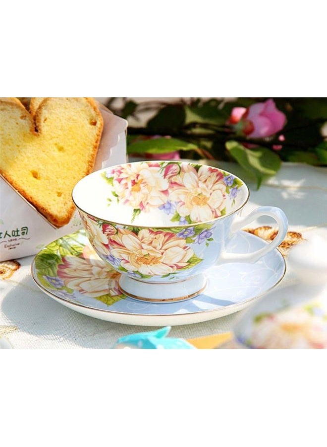Krysclove Vintage Ceramic Teacup, Elegant Coffee Cup with Spoon and Saucer Set, Fine Royal Bone China Tea Cups (Blue) - Image 5