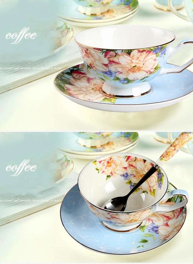 Krysclove Vintage Ceramic Teacup, Elegant Coffee Cup with Spoon and Saucer Set, Fine Royal Bone China Tea Cups (Blue) - Image 4