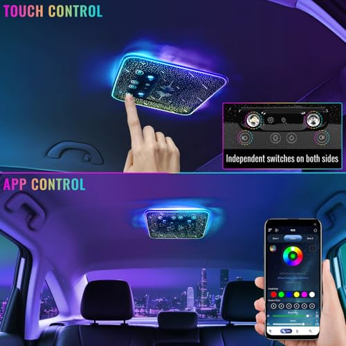 AMSPRAC Universal Car Roof Dome Lights Replacement,Adjustable LED Ceiling Lamps Assembly w/Touch Screen,Car RV Interior Lighting w/Door Trigger Switch,Over-Head Roof Ambient Light,RGB (Meteor Style) - Image 3