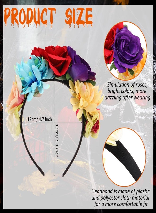 Xinnun 12 Pcs Mexican Rose Flower Crown Headband Easter Mardi Gras Headpiece Cosplay Headgear for Party - Image 2