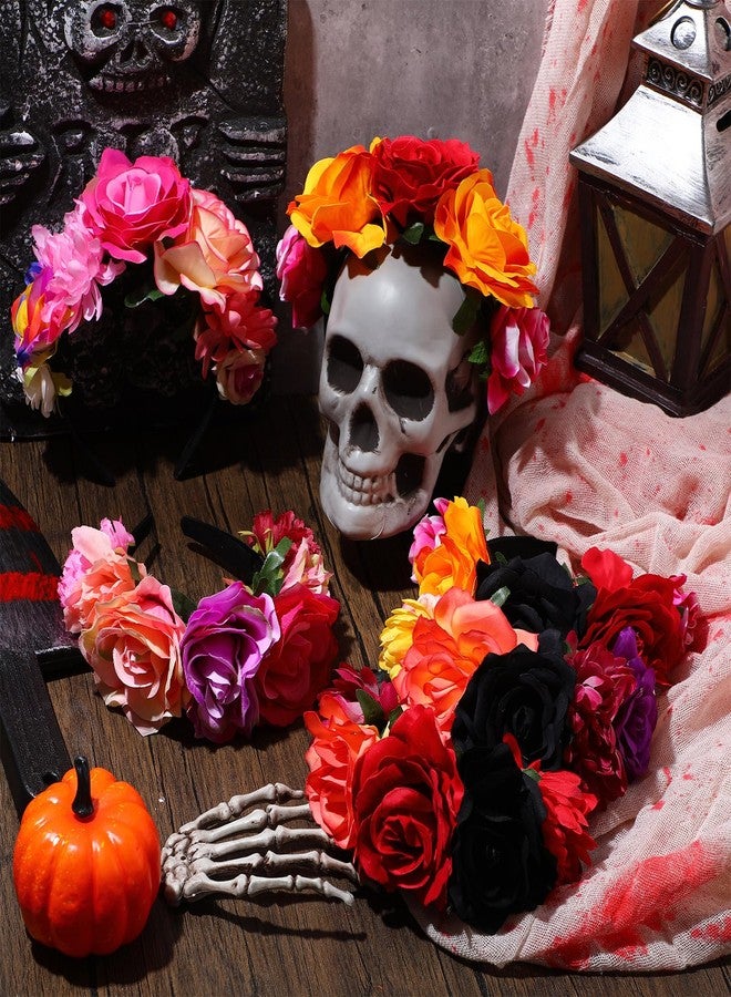 Xinnun 12 Pcs Mexican Rose Flower Crown Headband Easter Mardi Gras Headpiece Cosplay Headgear for Party - Image 3