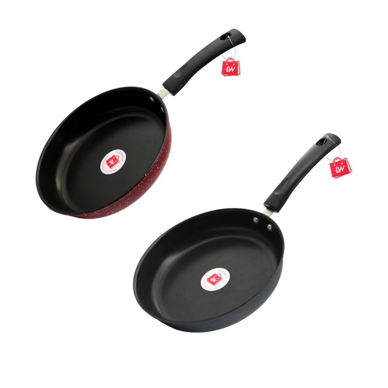 LAZYwindow Nonstick Fry Pans - 22cm Diameter, Pack of 2 (Gray and Red), Durable & Stylish for Everyday Cooking - Image 1