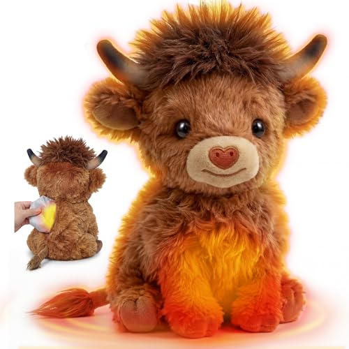 Mewaii Microwavable Highland Cow Stuffed Animal Warm Hug Heatable Plushies for Cozy Warmth Comfort 10inch Weighted 1lbs Cute Fluffy Plush Cow Gift for Kids Women College Girls - Image 1