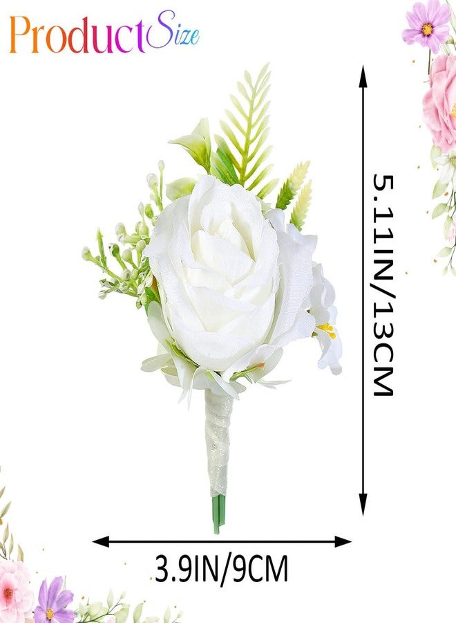 Latious Rose Wedding Boutonniere White Groom Flower Buttonholes for Men (White) - Image 2