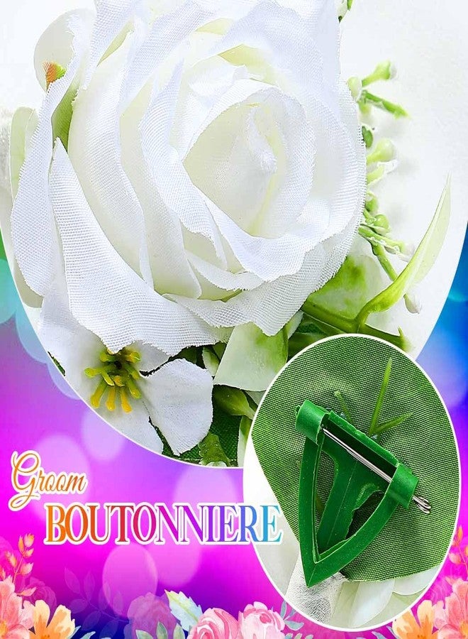 Latious Rose Wedding Boutonniere White Groom Flower Buttonholes for Men (White) - Image 5