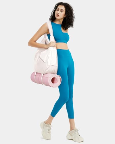 Ceneda Large Gym Bag for Women Sports Duffel Bag with Hidden Yoga Mat Holder & Shoe Compartment Workout Dance Tote Bag with Wet Pocket Overnight Weekender Bag for Travel Yoga (Beige)(Patent Pending) - Image 3
