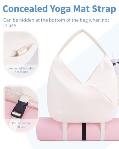 Ceneda Large Gym Bag for Women Sports Duffel Bag with Hidden Yoga Mat Holder & Shoe Compartment Workout Dance Tote Bag with Wet Pocket Overnight Weekender Bag for Travel Yoga (Beige)(Patent Pending) - Image 4