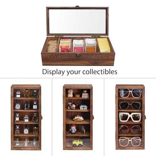 Ikee Design Wall Mounted Wooden Collectible Display Case 5 Shelf Display Storage Accessories with Tempered Glass Door, Sunglass Cabinet, Wall Shadow Box, Brown Color - Image 5