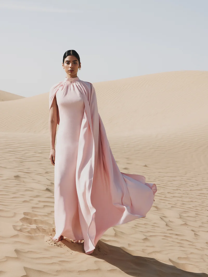 Lichi Maxi viscose dress with floor-length cape