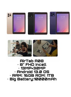 AirTab 8 -Inch Smart Tablet A08 Android 13 Tablet With 1TB Storage and 16GB RAM Quad Core Wi-Fi LTE Dual Sim with Keyboard - BLUE  - Image 3