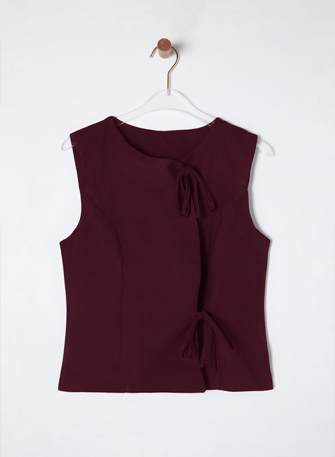 trendyol Burgundy Fitted Slim Fit Vest with Lacing Detail - Image 5
