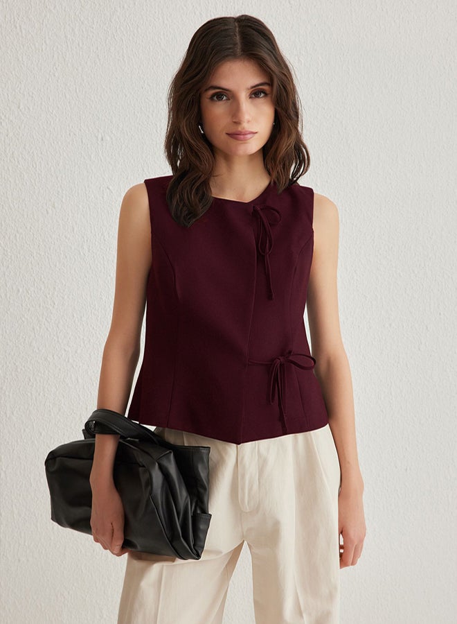 trendyol Burgundy Fitted Slim Fit Vest with Lacing Detail - Image 1