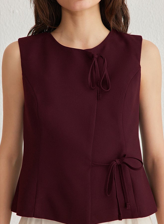 trendyol Burgundy Fitted Slim Fit Vest with Lacing Detail - Image 3