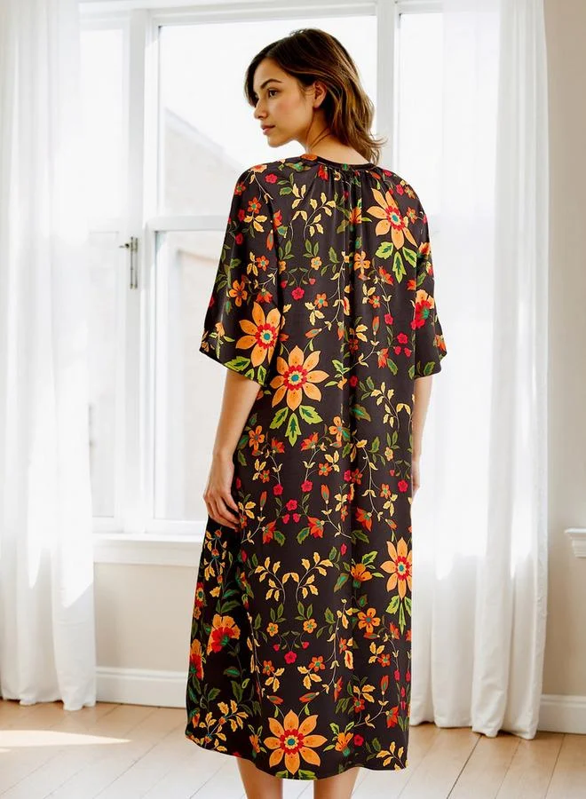 Splash FAV Printed Night Dress with Collar and 3/4 Sleeves