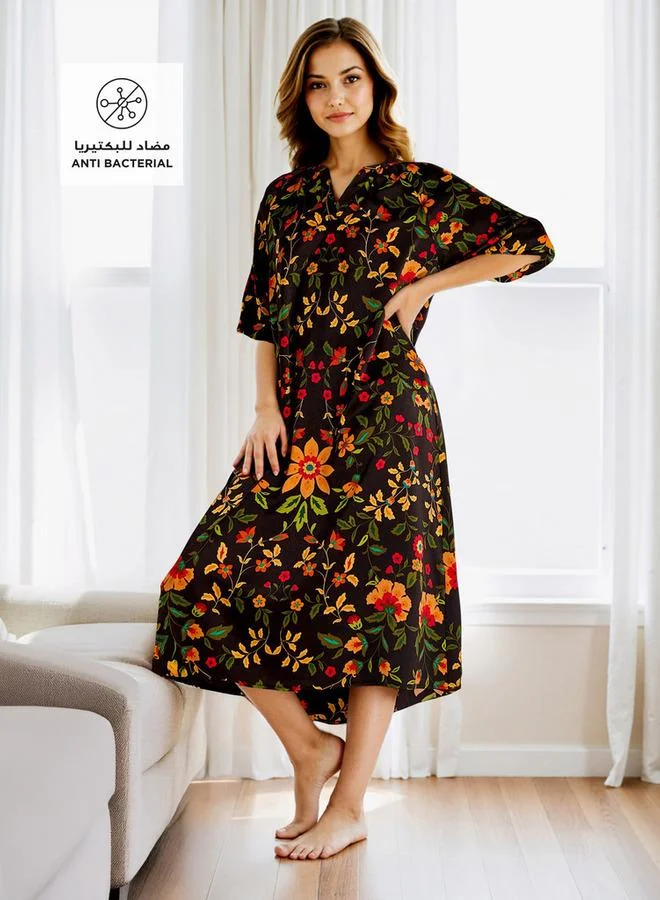 Splash FAV Printed Night Dress with Collar and 3/4 Sleeves
