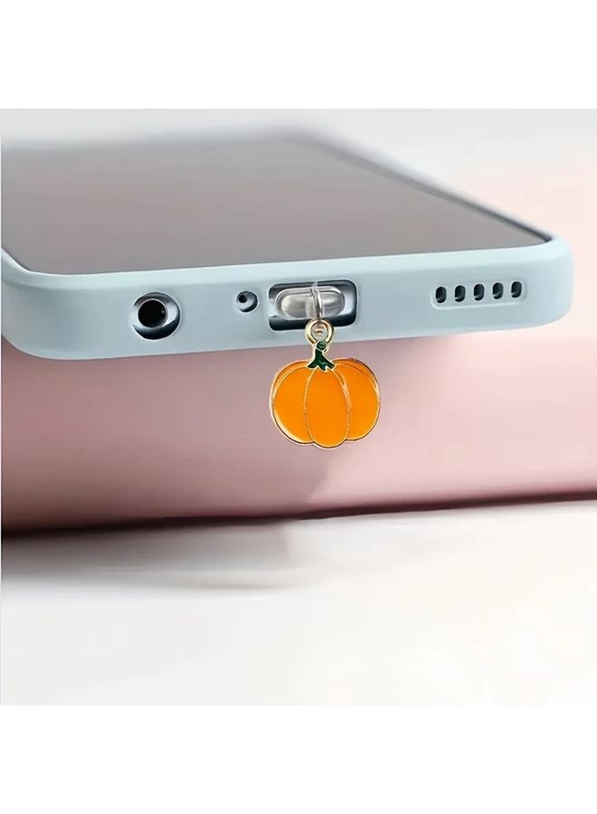 Yellow Pumpkin Pendant Dust Plug for Android Mobile Charging Port - Image 1