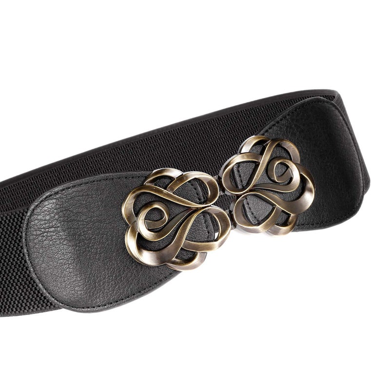 Syuer Women Stretchy Vintage Belt for Dresses Elastic Wide Waist Belt (L-XL (30”-35”), Black) - Image 3