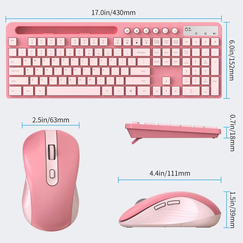 MARVO Wireless Keyboard and Mouse Combo, MARVO 2.4G Ergonomic Wireless Computer Keyboard with Phone Tablet Holder, Silent Mouse with 6 Button, Compatible with MacBook, Windows (Sakura Pink) - Image 4