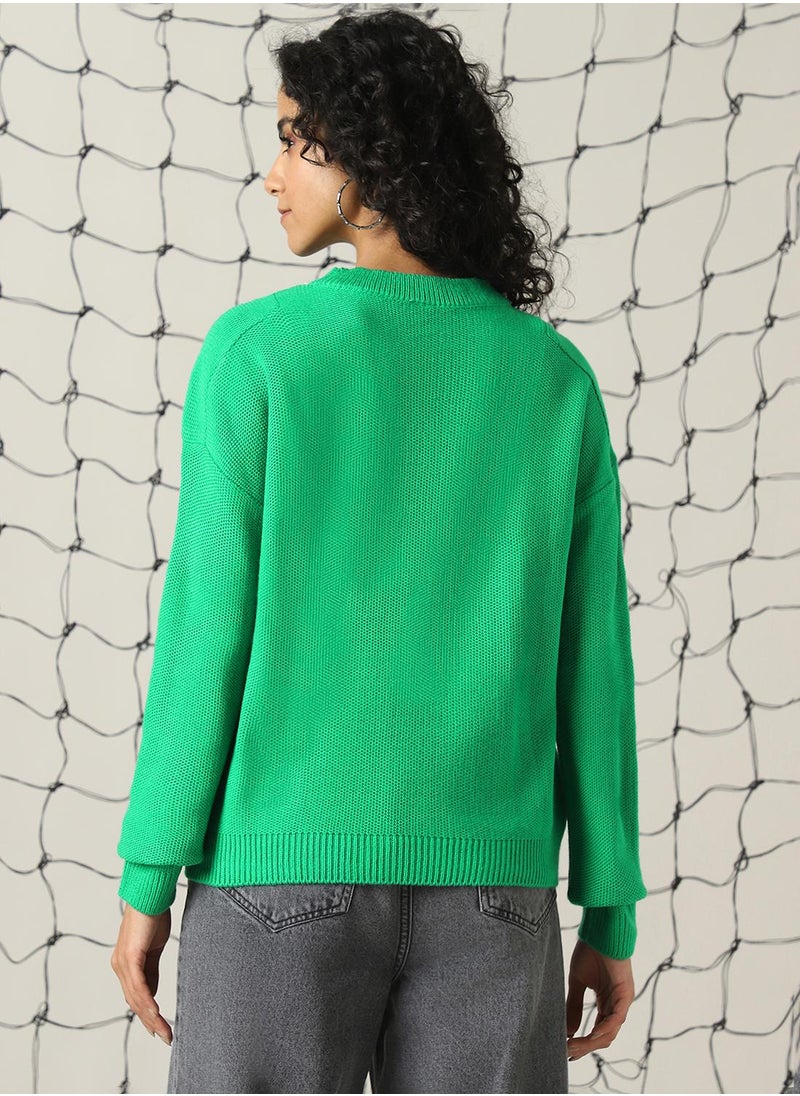 Hubberholme - Women's Green 100% Acrylic Solid Regular Fit Sweater - Image 1