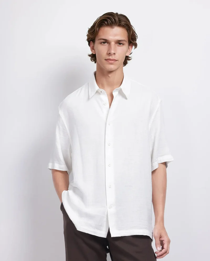 Rare Rabbit Men's Double Layer Boxy Fit Solid Cotton Shirt